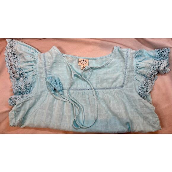 St John's Bay Blue Women's Blouse with knit sleeve detailing Size Medium - Picture 6 of 6